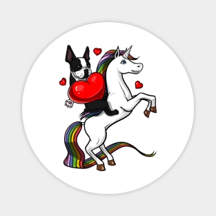 Boston Terrier Dog Riding Unicorn Magnet